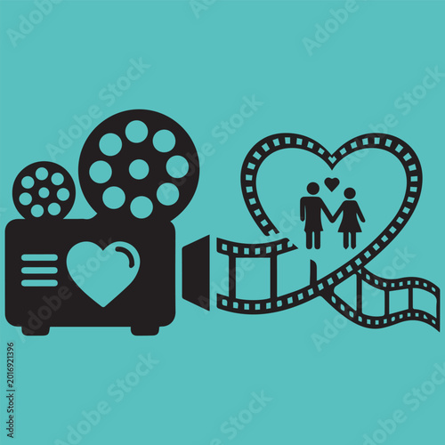 Foto Film, cinema, movie, love, romance, heart icons, vector graphics