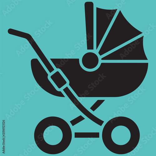 Baby Stroller, Stroller Icon, Vector Baby Cart, Black Silhouette