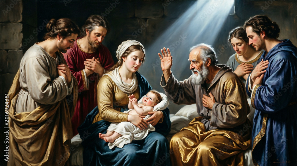 Fototapeta premium John the Baptist is born, named by Zechariah, fulfilling God's holy prophecy.