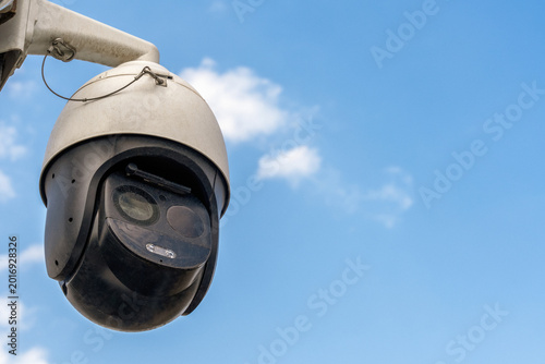 Outdoor IP PTZ camera on a metal pole