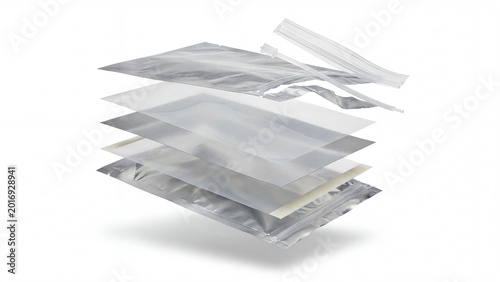 Transparent layers of packaging material isolated on white background