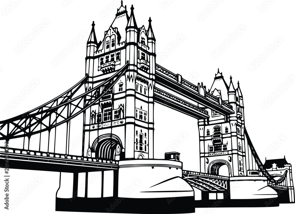 Obraz premium London Tower Bridge Vector Illustration Black and White Line Art