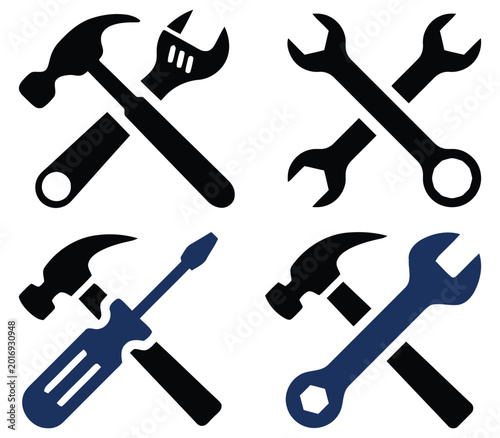 Canvas-taulu Crossed tools silhouette set hammer wrench screwdriver and adjustable wrench ico