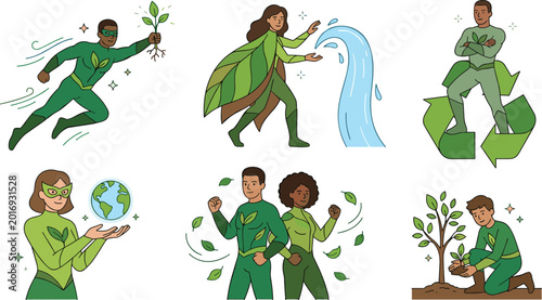 Εκτύπωση καμβά Eco-Friendly Superheroes with Green Powers, Environmental Protection and Sustain