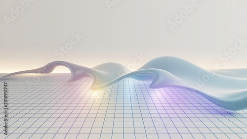 Minimal Pastel Wave Landscape On Wireframe Grid Background