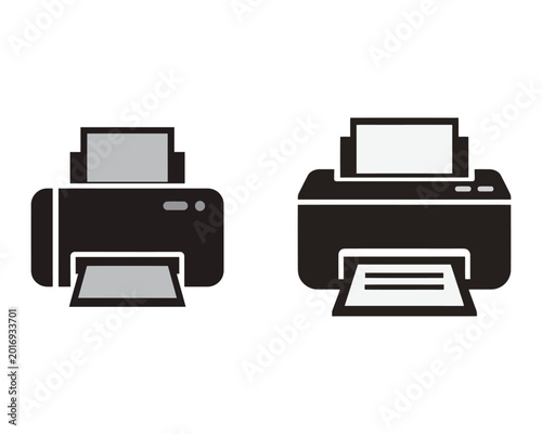 Two black and white printer icons in a simple style on white background
