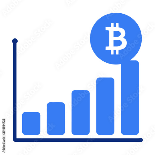 Bitcoin price growth chart rising trend with crypto symbol flat design vector