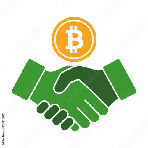 Bitcoin partnership handshake agreement flat design vector