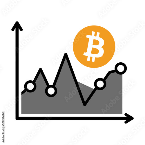 Bitcoin price surge rising trend chart with b logo flat design vector