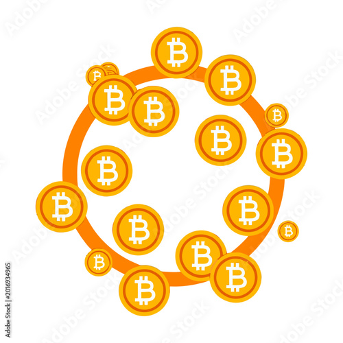 Bitcoin cryptocurrency coins forming circular chain link vector flat design