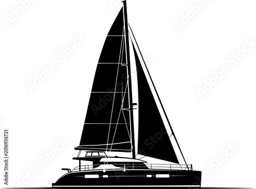 Photos Sailboat displayed as a sharp black silhouette against a white background to represent ocean travel
