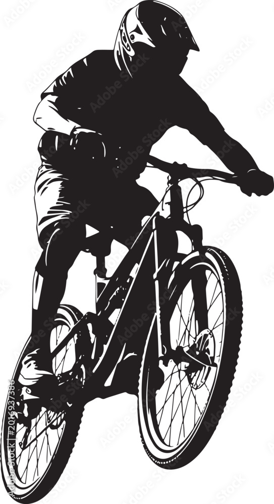 Fototapeta premium Silhouette of a mountain biker jumping with bicycle, mountain biking