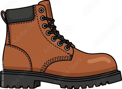 Foto Work boot showcases a durable brown leather texture with a thick black rubber sole and sturdy laces