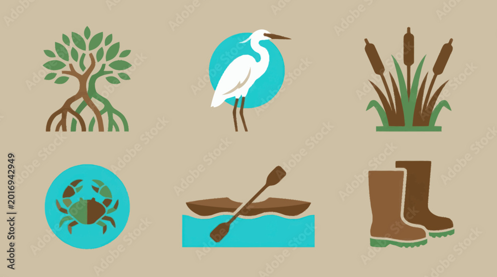 Obraz premium Set of nature and outdoor activity icons.