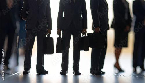 Close Up of Business People's Legs and Briefcases in a Row 