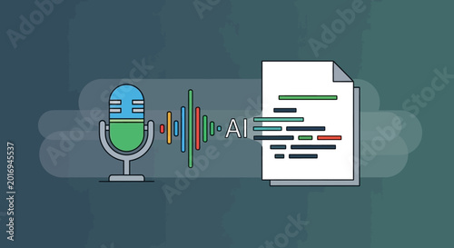 Artificial Intelligence Audio to Text Transcription Concept.