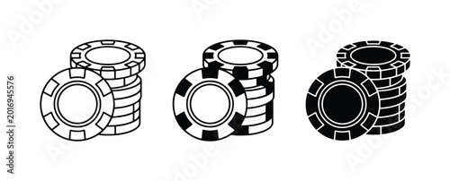 Konstfotografi Casino Chips, Gambling Tokens, Poker Chips, Stacked Icons, Vector Set