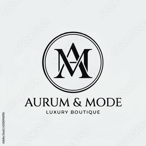 Fotografia Luxury boutique logo design with AM monogram, elegant Aurum and Mode brand ident