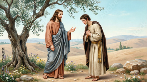 Christ blesses the rich young ruler, revealing that true wealth lies in faith.