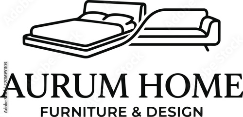 Cuadro en lienzo Minimalist furniture logo for Aurum Home, modern line art bed and sofa icon, ele