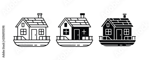 Quadro su tela Floating House Icons, Houseboat Vector Graphics, Nautical Dwelling Symbols