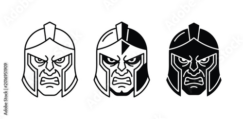 Photos Warrior Face Icons, Ancient Soldier Helmets, Gladiator Head Vector Set