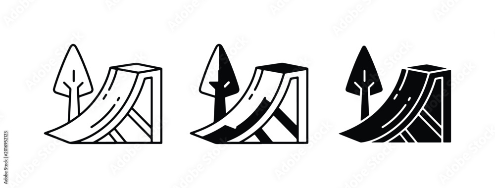Fototapeta premium Skate Park Ramp Icons, Extreme Sports Vector Graphics, Outdoor Activity Symbols