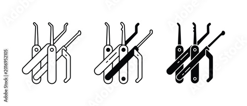 Foto Lock Picking Tools Set, Security Bypass Icons, Professional Locksmith Equipment