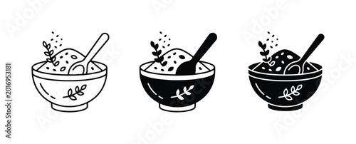 Tableau sur toile Bowl of Grains, Spoon, Herbs: Simple Food Icons, Healthy Breakfast, Organic Ingr