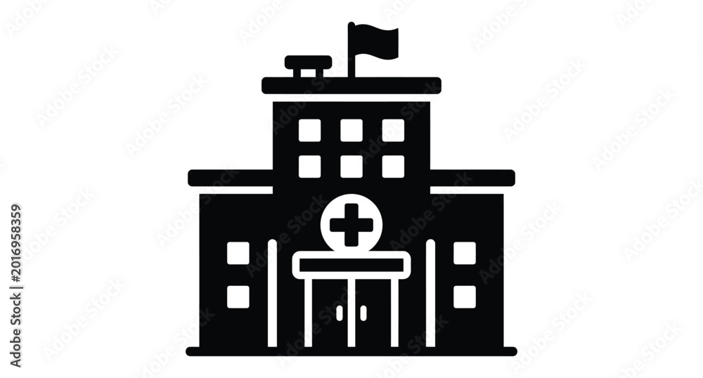Obraz premium Silhouette vector icon of a hospital building with a cross symbol medical center hospital