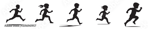 Cuadro en lienzo Silhouettes of various small children running around.