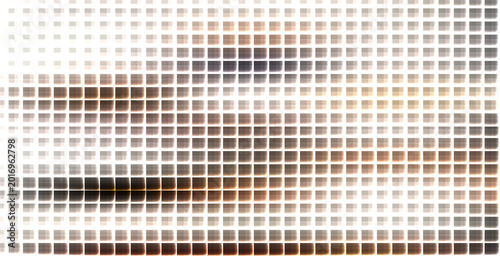 Foto A person views a large mosaic artwork composed of small squares.