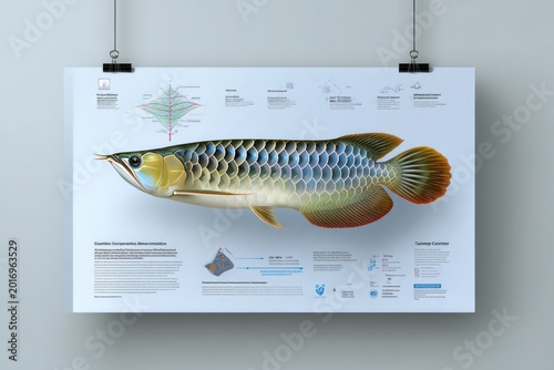 Infographic awareness poster featuring Asian arowana fish in educational conservation design