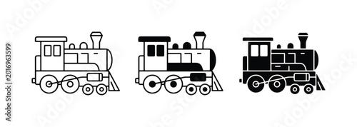 Foto Vintage Steam Train Icons, Classic Locomotive Vector Set, Retro Transportation G