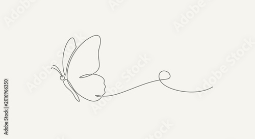 Minimalist butterfly line art on beige background
