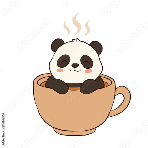 panda bear with a cup of tea