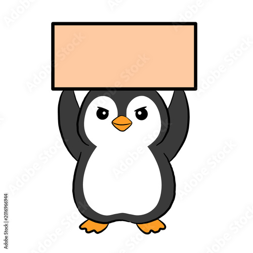 penguin holding blank sign
