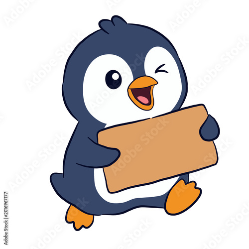 Penguin holding a sign 