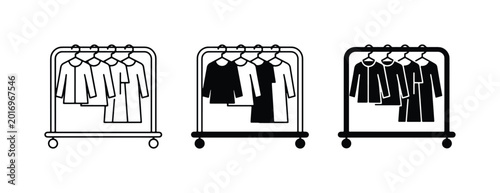 Clothing Rack Icons, Garment Display, Fashion Retail Vector Set