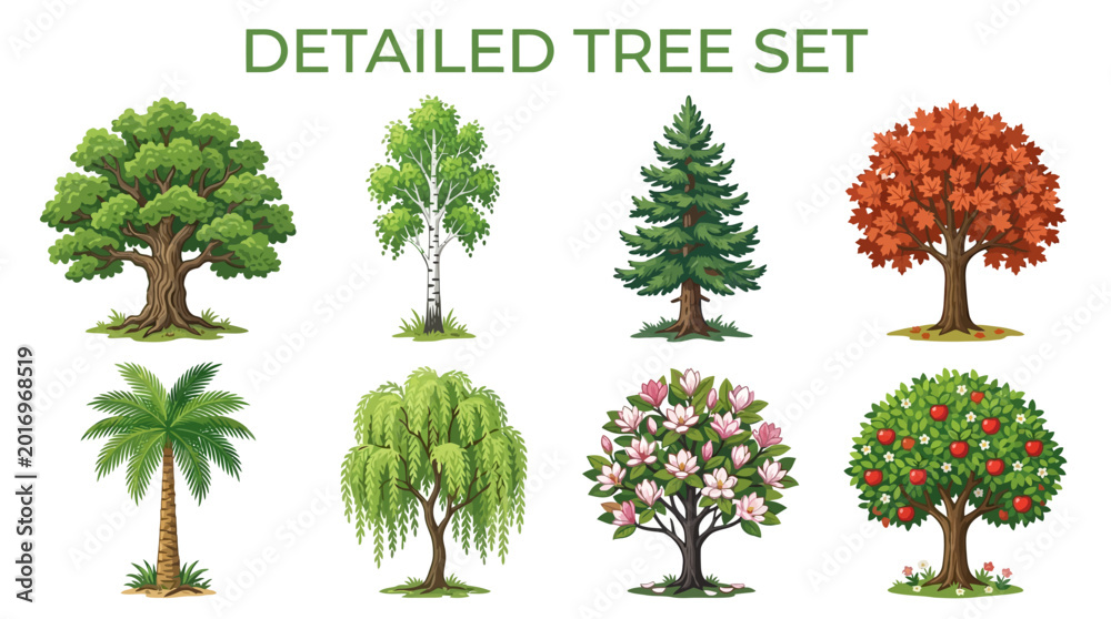 Fototapeta premium Collection of Diverse Tree Species for Nature and Seasonal Landscape Themes