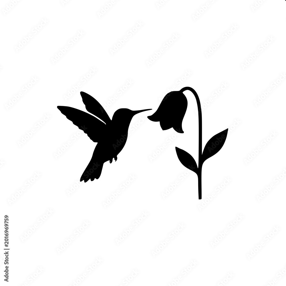 Fototapeta premium Dynamic Hummingbird Hovering Near Flower Silhouette