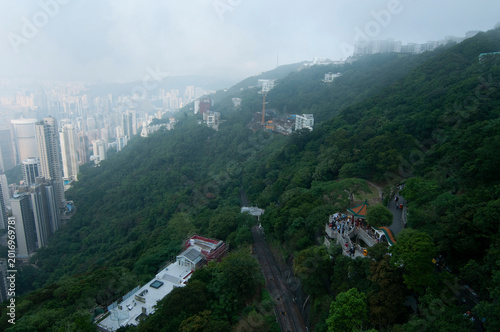 Photography View of green hill with some buildings near Victoria Peak in Hong Kong