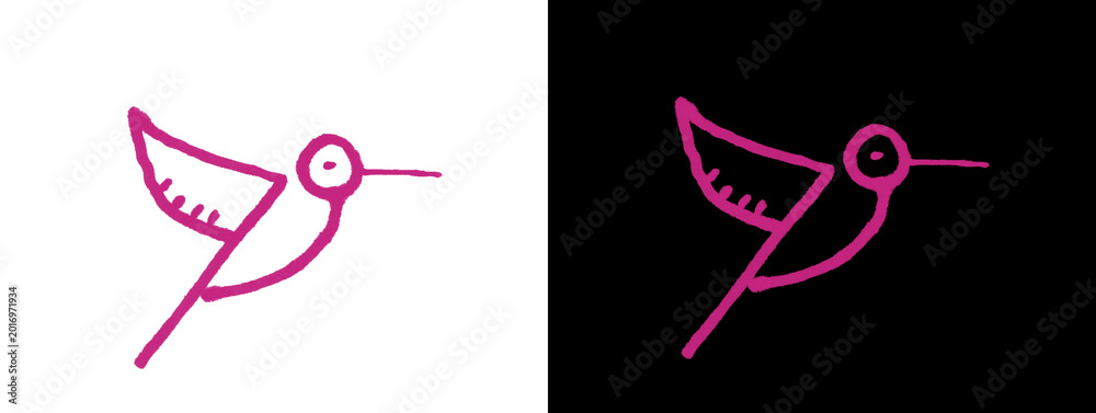 Fototapeta premium Pink Hummingbird Icon Outline on White and Black Background