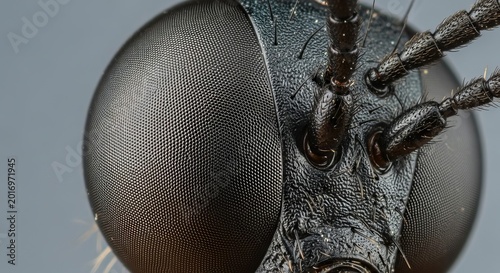 Extreme Close Up of an Insect Compound Eye and Head Revealing Intricate Textures and Details