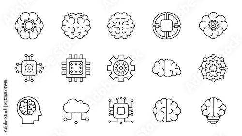 Artificial Intelligence Neural Network Vector Icon Set
