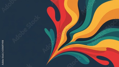 Abstract composition featuring vibrant flowing liquid shapes in colorful layers creating a dynamic artistic pattern suitable for modern graphic design projects and various creative digital backgrounds