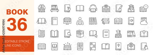 Fotografie Book icon set. Editable line icons. Vector illustration.