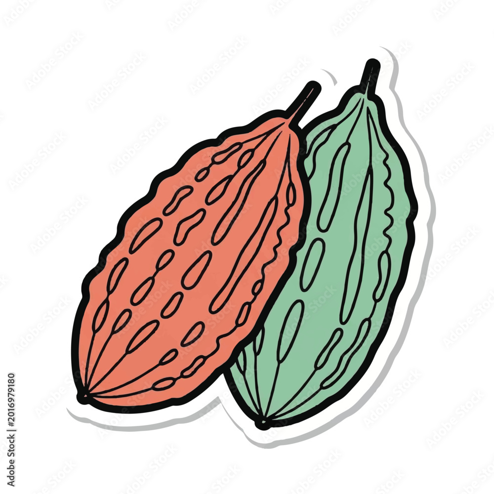 Fototapeta premium Colorful illustration of cocoa pods.