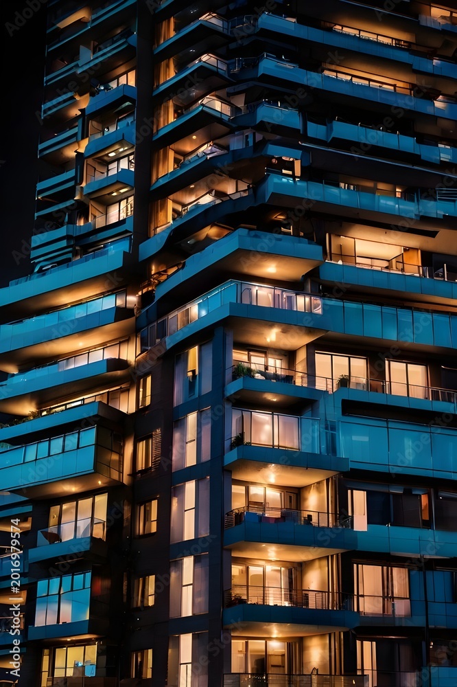 Obraz premium High-rise luxury apartment building at night on transparent background 