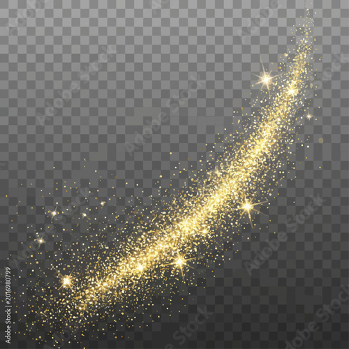 Canvas Print Glowing golden particles sparkle and shine brightly in air